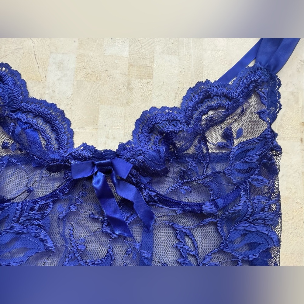 Vintage Frederick's of Hollywood Y2K Blue Lace Teddy Bodysuit Coquette Cyber L - Picture 8 of 8